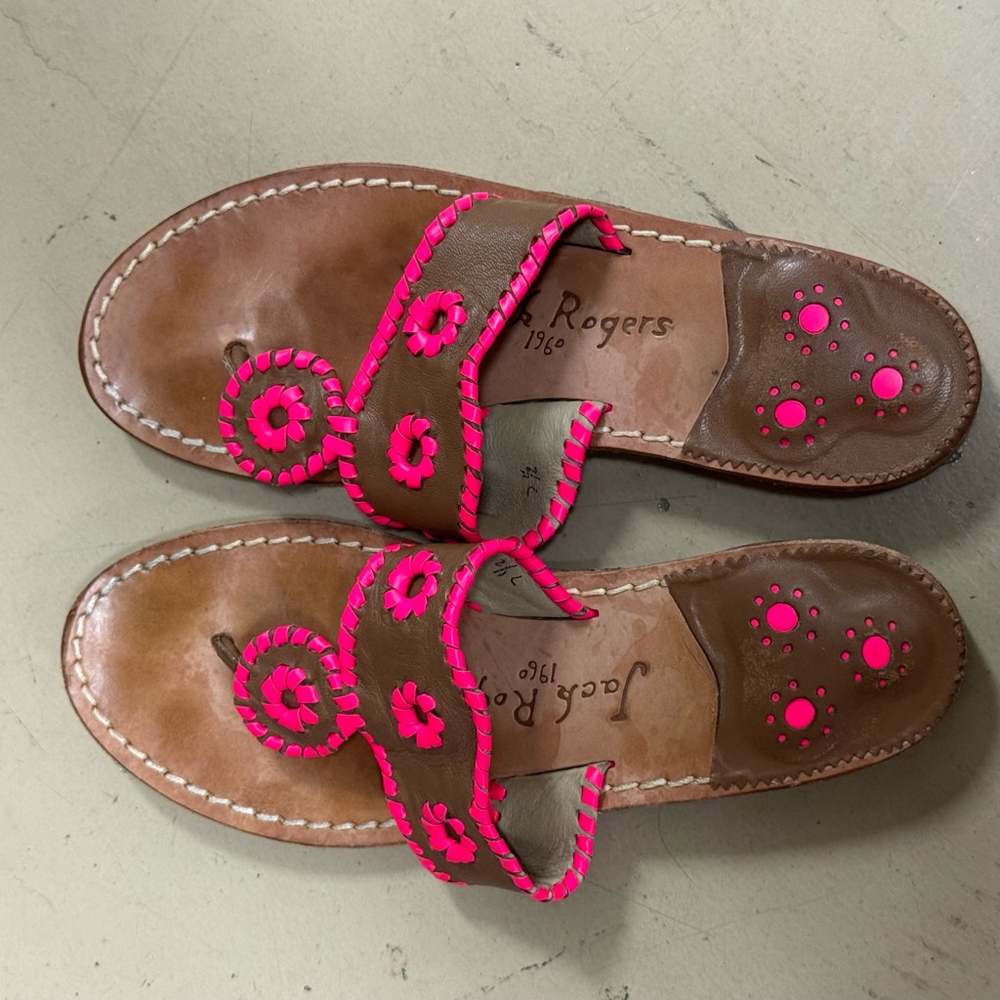 Jack Rogers Navajo Hamptons Women's Thong Pink & Brown Whipstitch Sandals - Picture 3 of 7